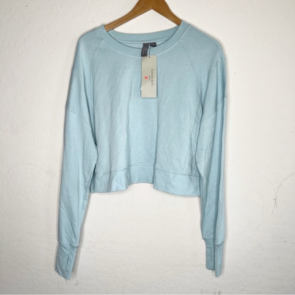 Sweaty Betty After Class Crop Sweatshirt in Vista Blue - Picture 3 of 8